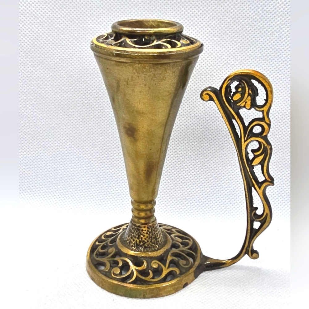 Vintage Oppenheim Israel Brass Candle Holder Ornate - Picture 4 of 7